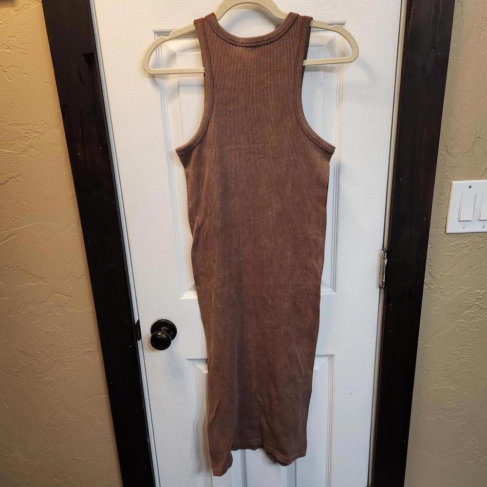 Almost Famous Brown Ribbed Sleeveless Bodycon Dress S/M - Picture 5 of 6